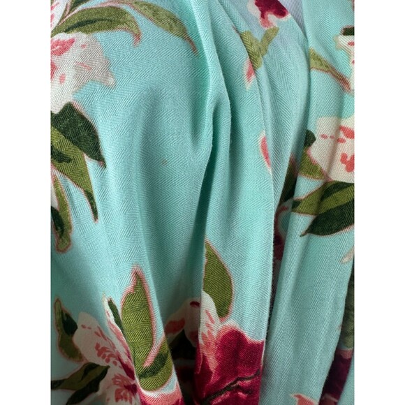 Soft Surroundings Floral Robe Kimono Sleeves Aqua Teal Belted USA Plus Size 2X - Picture 15 of 16